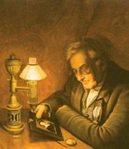 James Peale, by Charles Wilson Peale featuring an argand lamp