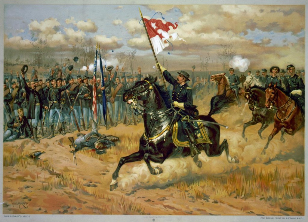 In the 1886 painting by Thure de Thulstrup, Maj. Gen. Philip Sheridan rides to rally his troops to victory at Cedar Creek during the 1864 Shenandoah Valley Campaigns. Courtesy of the Library of Congress.