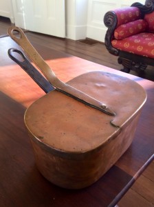 Adelaide Nelson's saucepan. The Marquis de Lafayette's initials are seen on the lid, which was not recovered until 20 years after it had been buried.